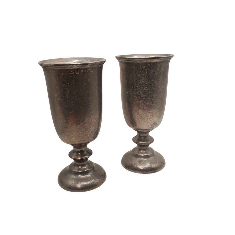 Vintage Wilton Armetale Pewter Water Wine Goblets Plough Tavern Style Set of 2